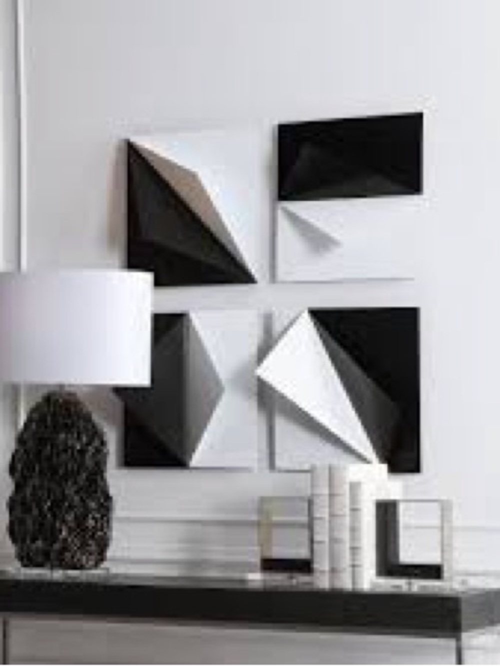 Uttermost Black and White Sculpted Geometric Wall Quartet